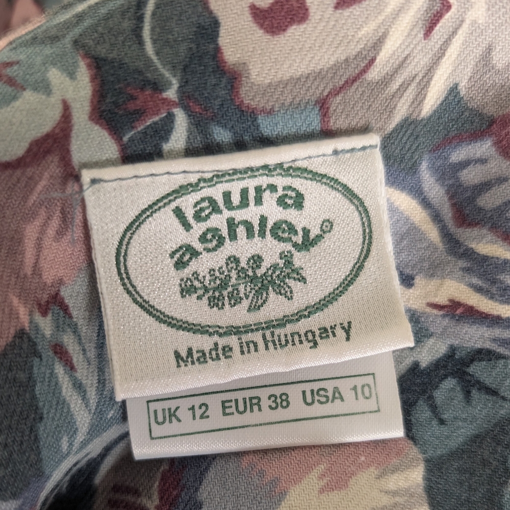 Vintage 80s Laura Ashley Floral Print Long-Sleeve Dress, Cotton/Wool Blend - Picture 9 of 12